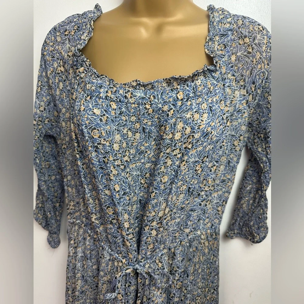 By Anthropologie Blue Kira Off-The-Shoulder Adjustable TieWaist Peasant Dress 14 - Picture 7 of 16